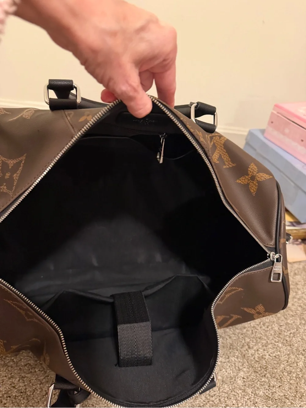 COPY - Louis Vuitton Brown Monogram Canvas & Black Trim Duffel